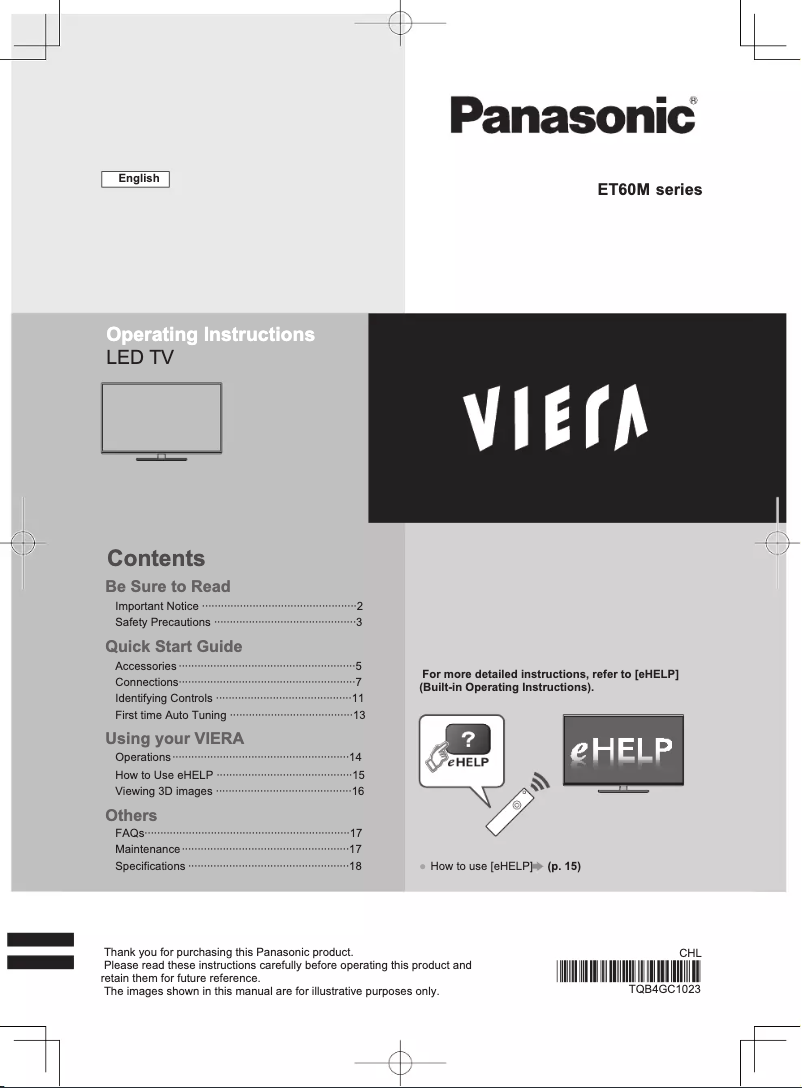 Page 1 de la notice Manuel utilisateur Panasonic Viera TH-L50ET60M