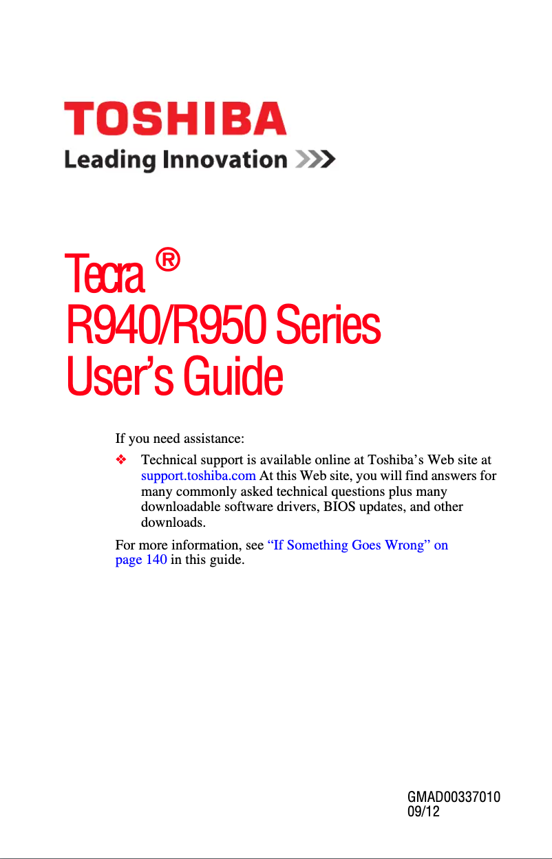 Page n°1 - Manuel utilisateur Toshiba Tecra R950