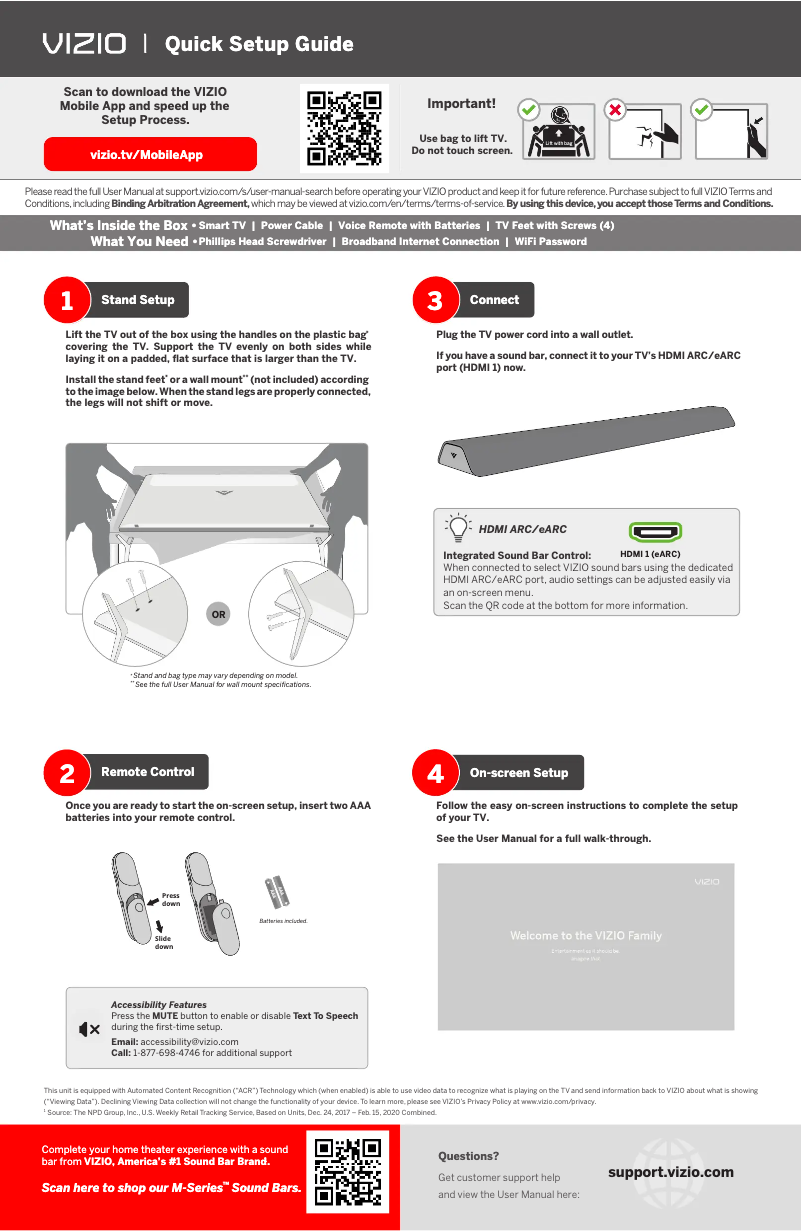 Page 1 de la notice Guide de démarrage rapide VIZIO M75Q6-L4