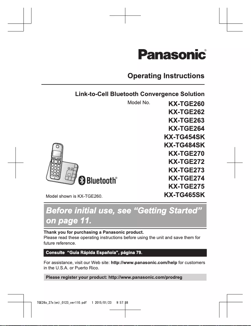 Page 1 de la notice Manuel utilisateur Panasonic KX-TG484SK