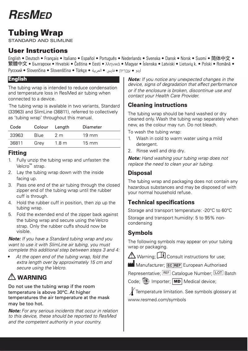Page 1 de la notice Manuel utilisateur ResMed Tubing Wrap