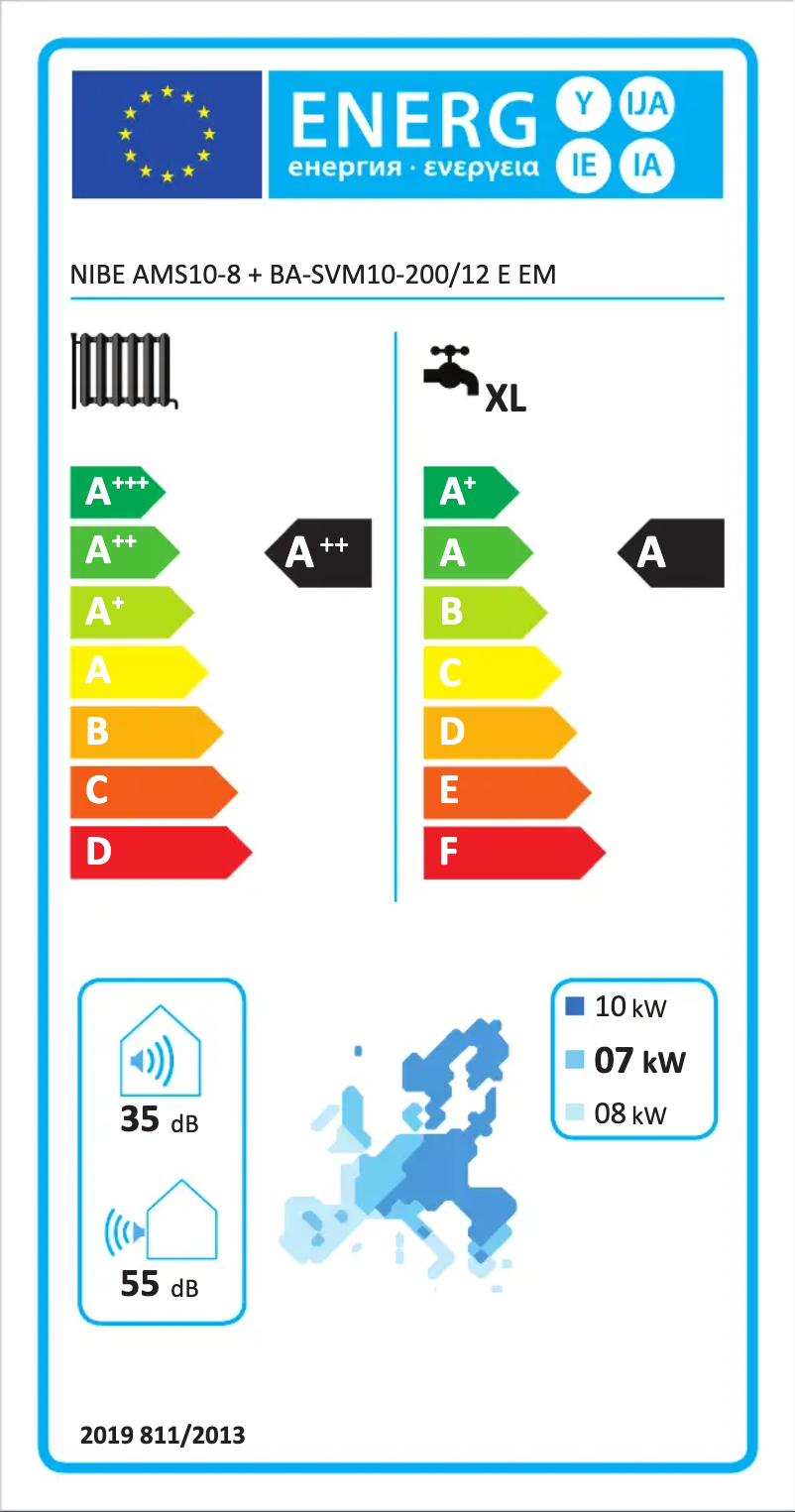 Page 1 de la notice Label énergétique Nibe BA-SVM 10-200/6