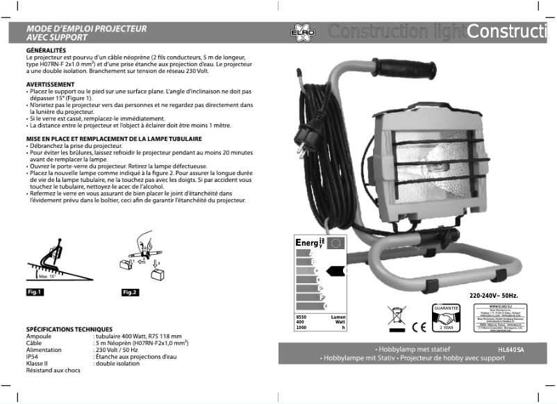 Page n°1 - Manuel utilisateur Elro HL640SA