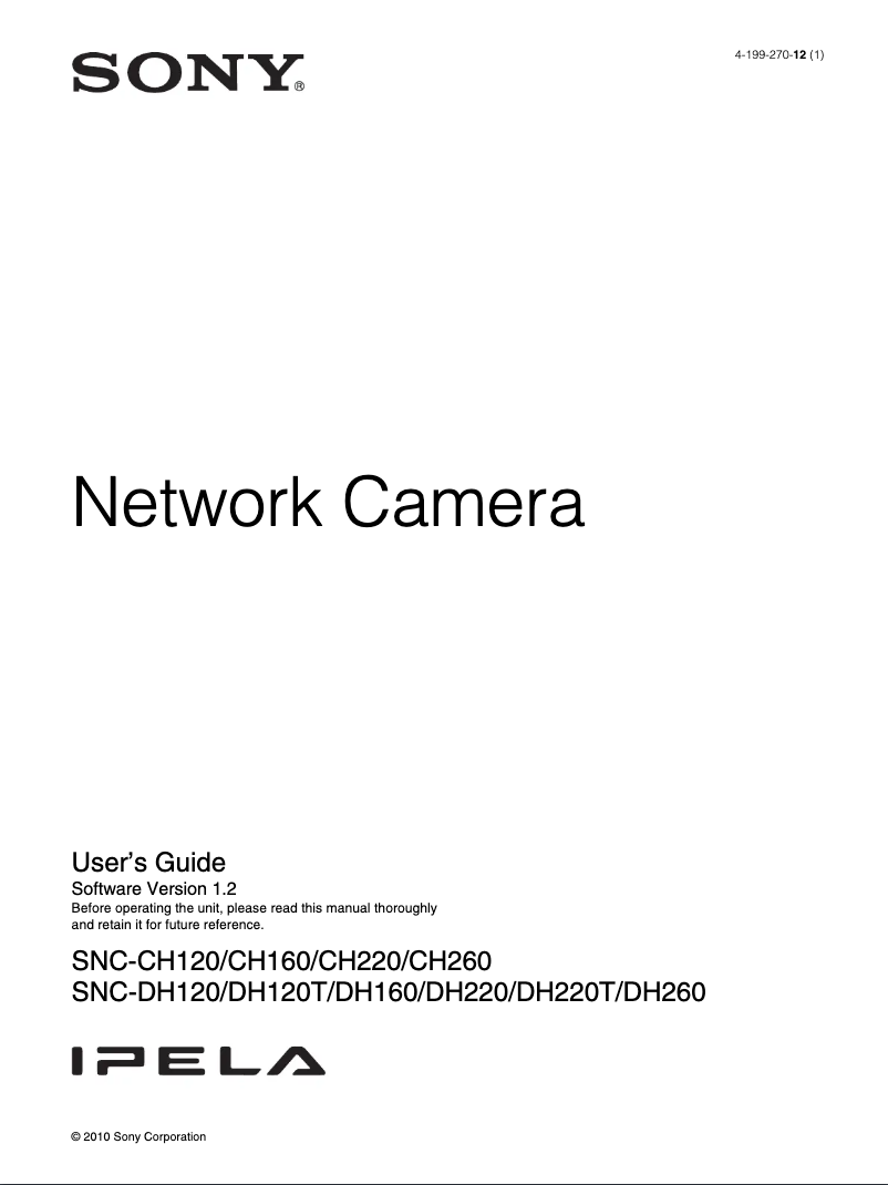 Page 1 de la notice Manuel utilisateur Sony SNC-CH160