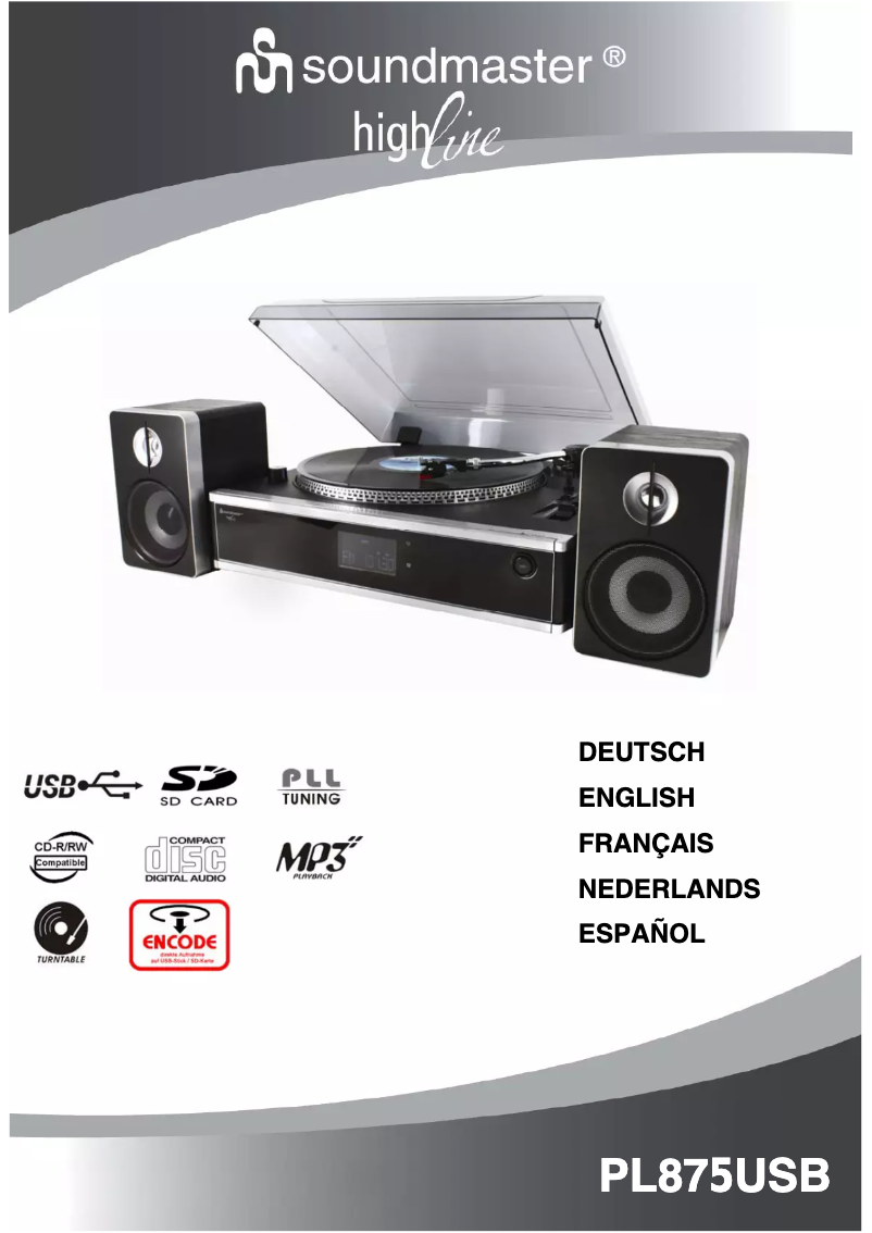 Page 1 de la notice Manuel utilisateur Soundmaster PL875USB