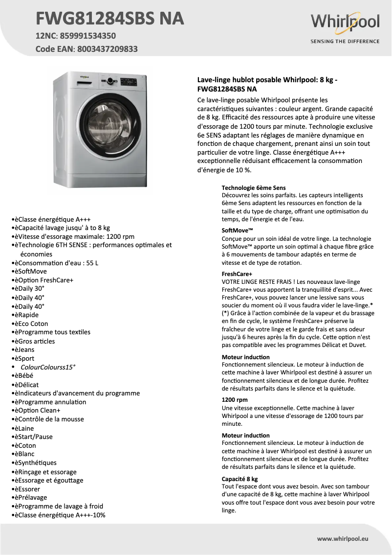 Imagen de la primera página del manual del dispositivo FWG81284SBS
