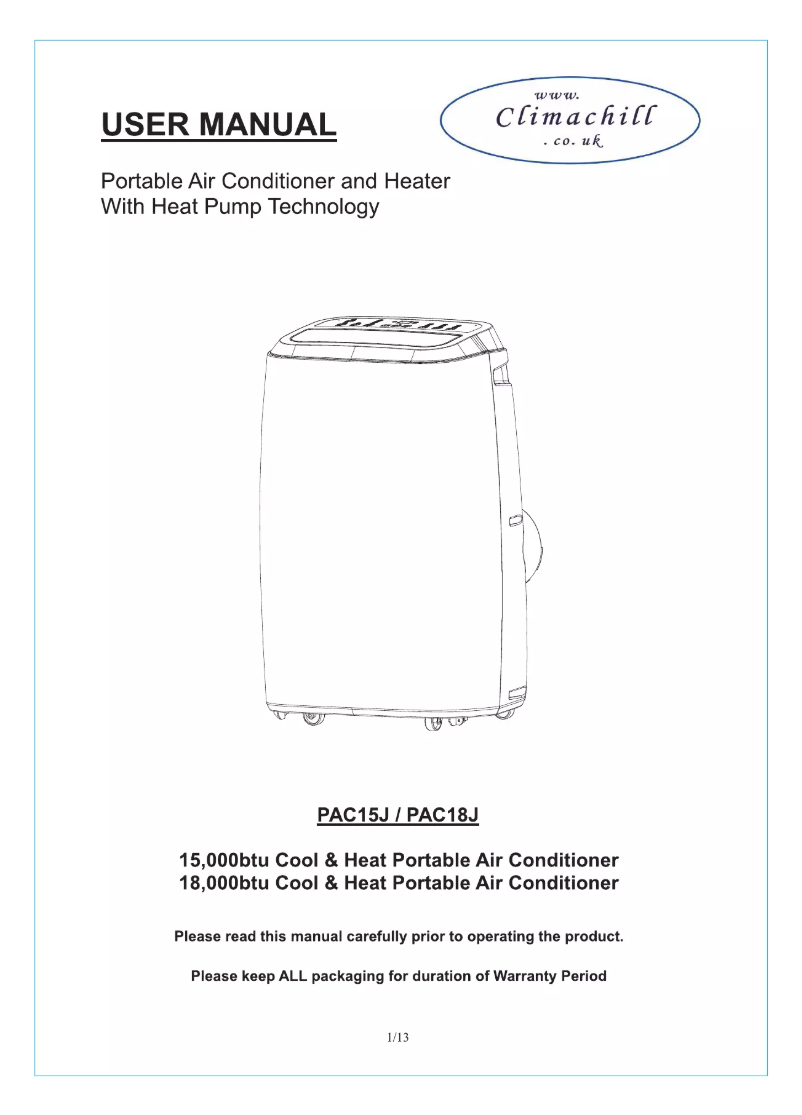 Página 1 del manual Manual de usuario Climachill PAC18J