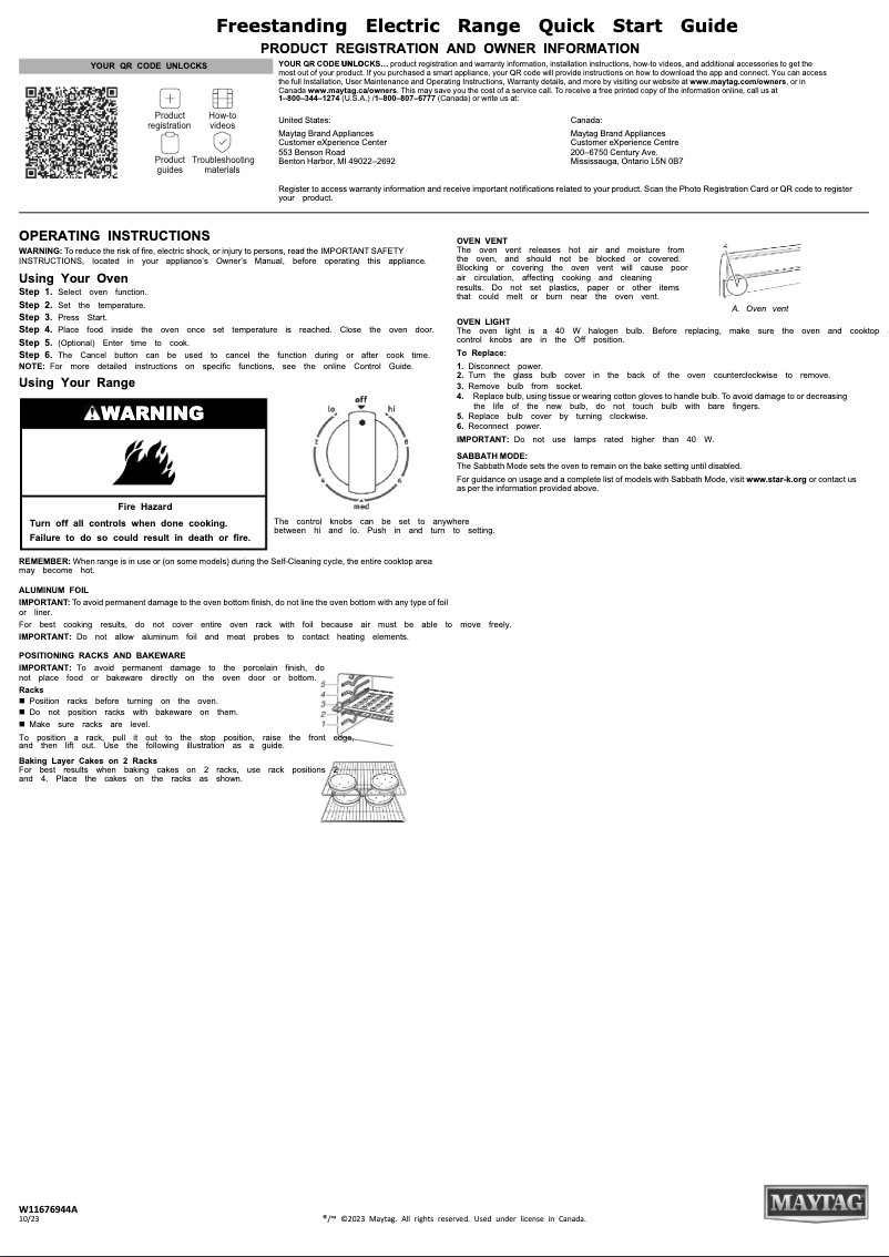 Page n°1 - Guide de démarrage rapide Maytag MER6600FB