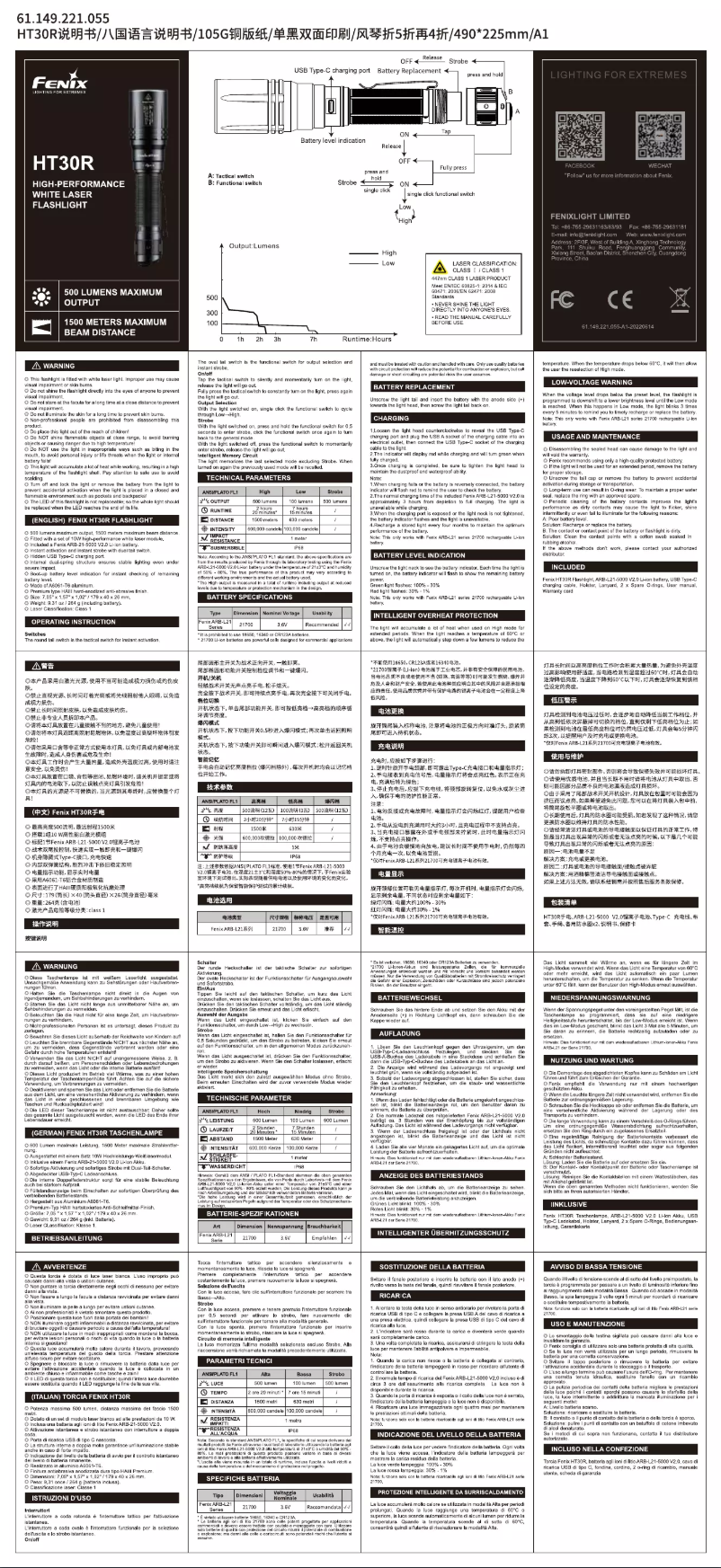 Page 1 de la notice Manuel utilisateur Fenix HT30R