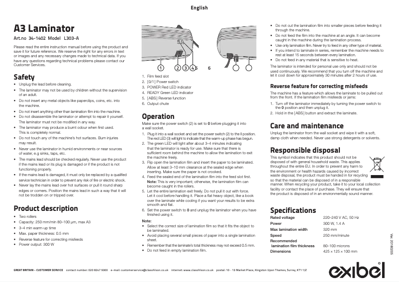 Page 1 de la notice Manuel utilisateur Exibel L303-A