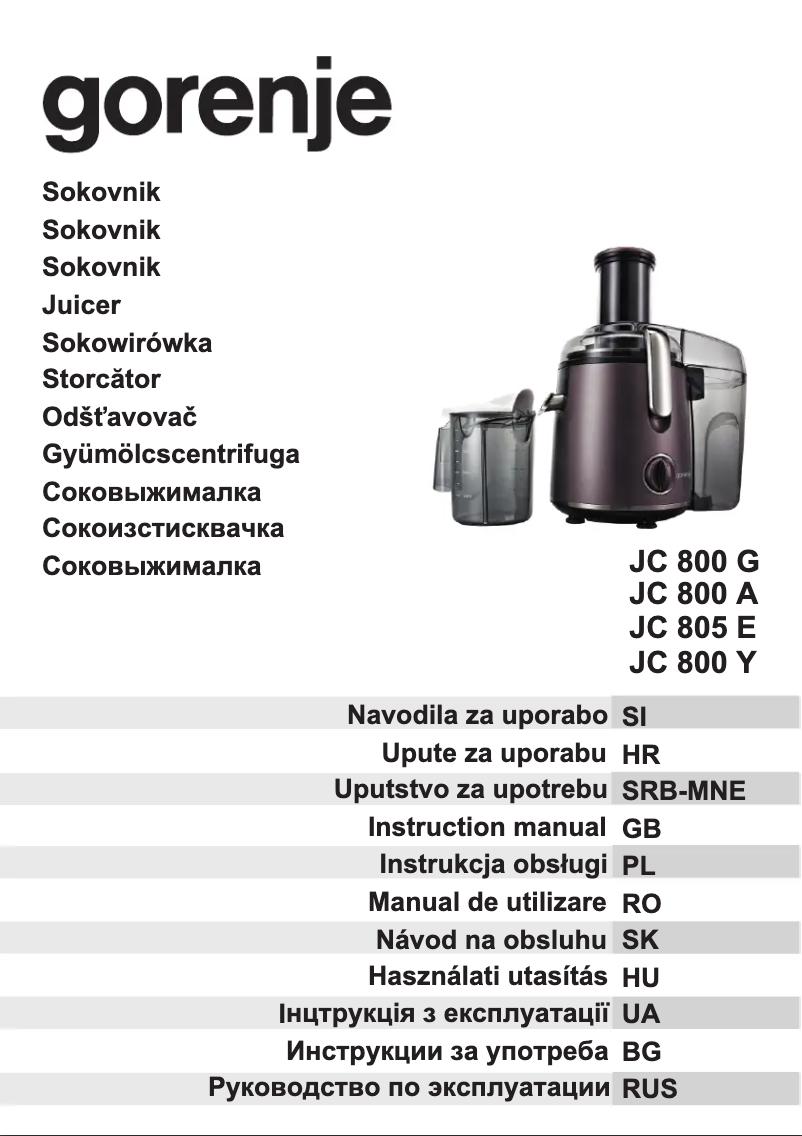 Page n°1 - Manuel utilisateur Gorenje JC800A