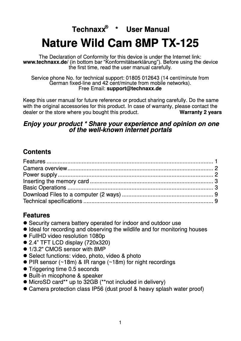 Page 1 de la notice Manuel utilisateur Technaxx TX-125