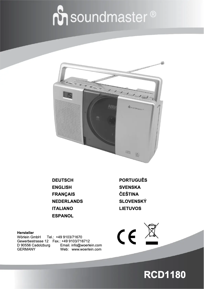 Page 1 de la notice Manuel utilisateur Soundmaster RCD1180