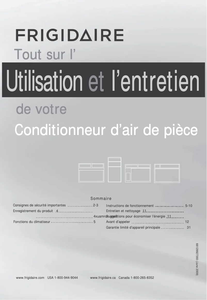 Page 1 de la notice Manuel utilisateur Frigidaire FFTA1033U2