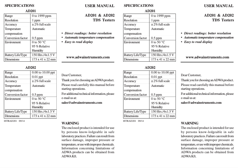 Page n°1 - Manuel utilisateur Adwa AD201