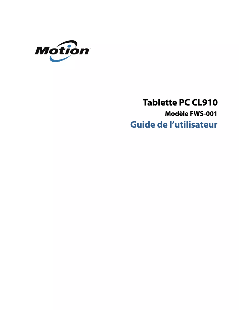 Page n°1 - Manuel utilisateur Motion Computing CL910