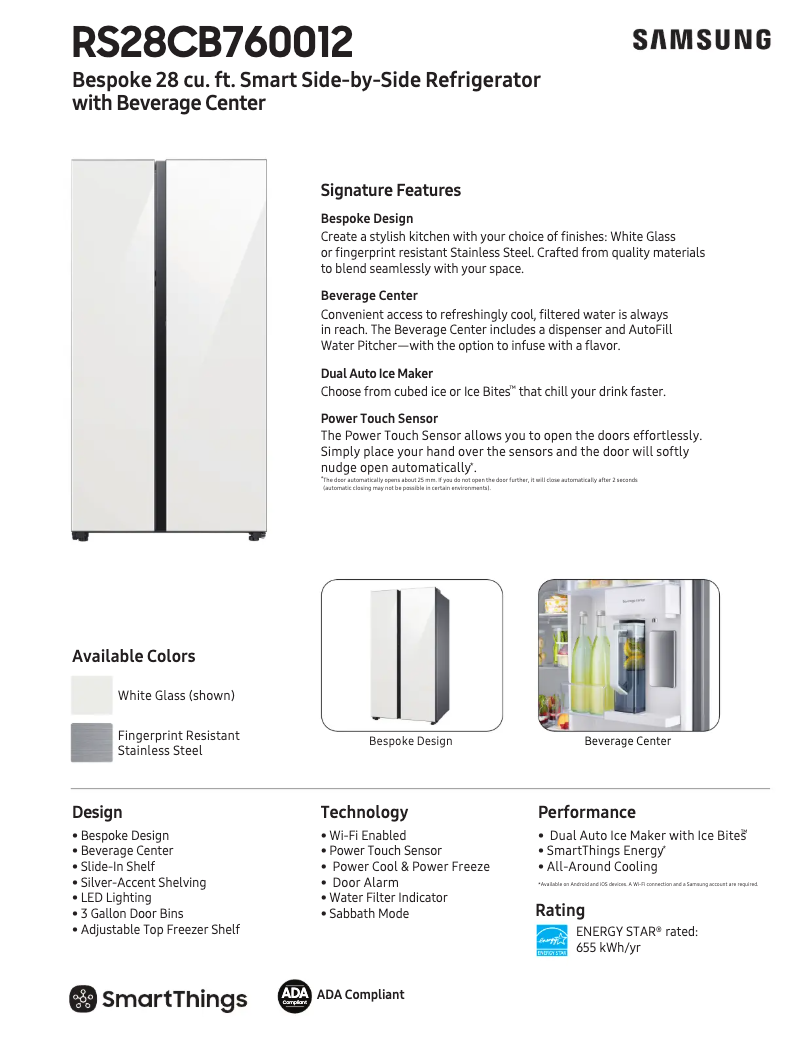 Página 1 del manual Ficha técnica Samsung RS28CB7600QL