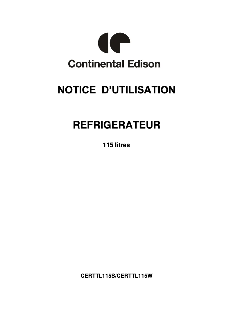 Page n°1 - Manuel utilisateur Continental Edison CERTTL115S