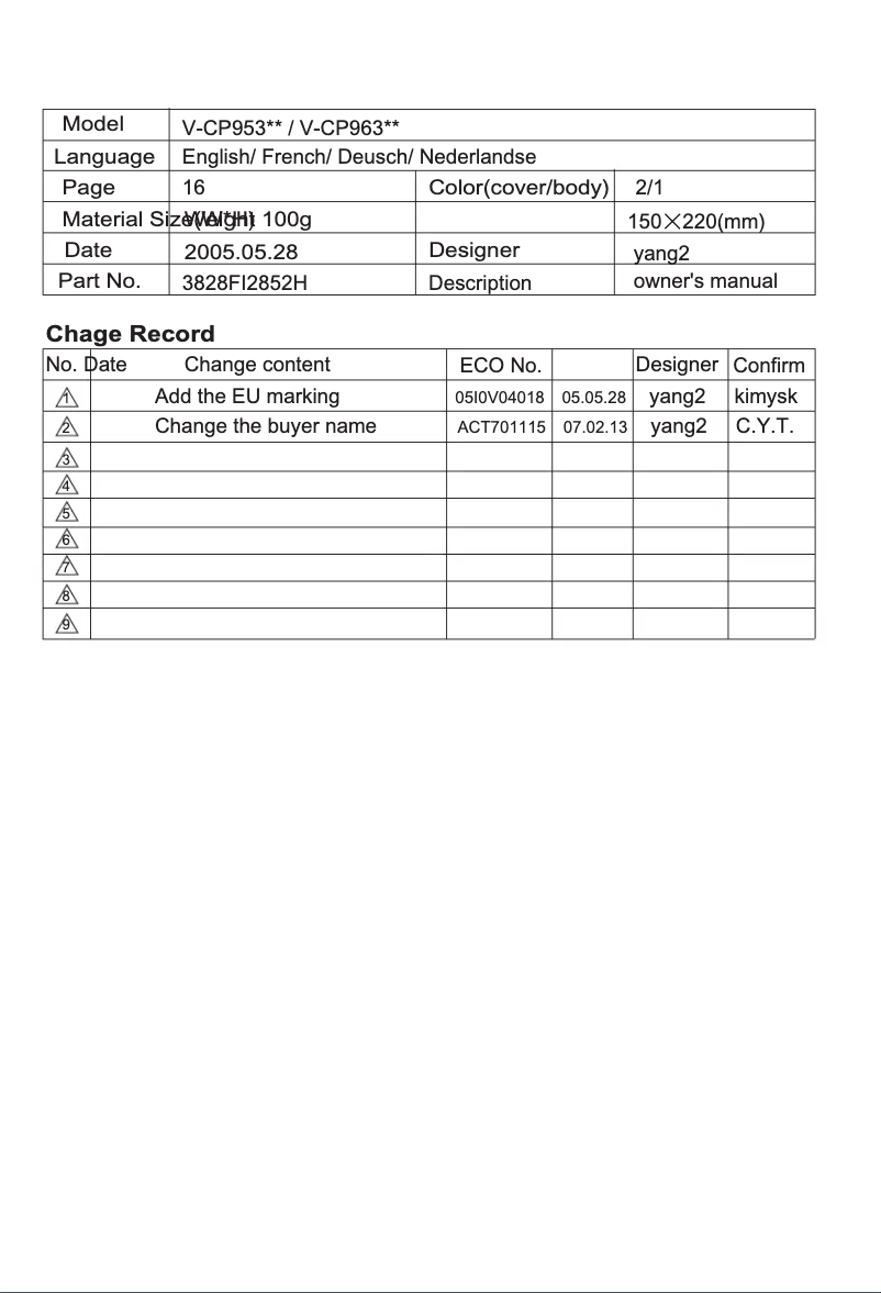 Page 1 de la notice Manuel utilisateur LG V-CP983STQ