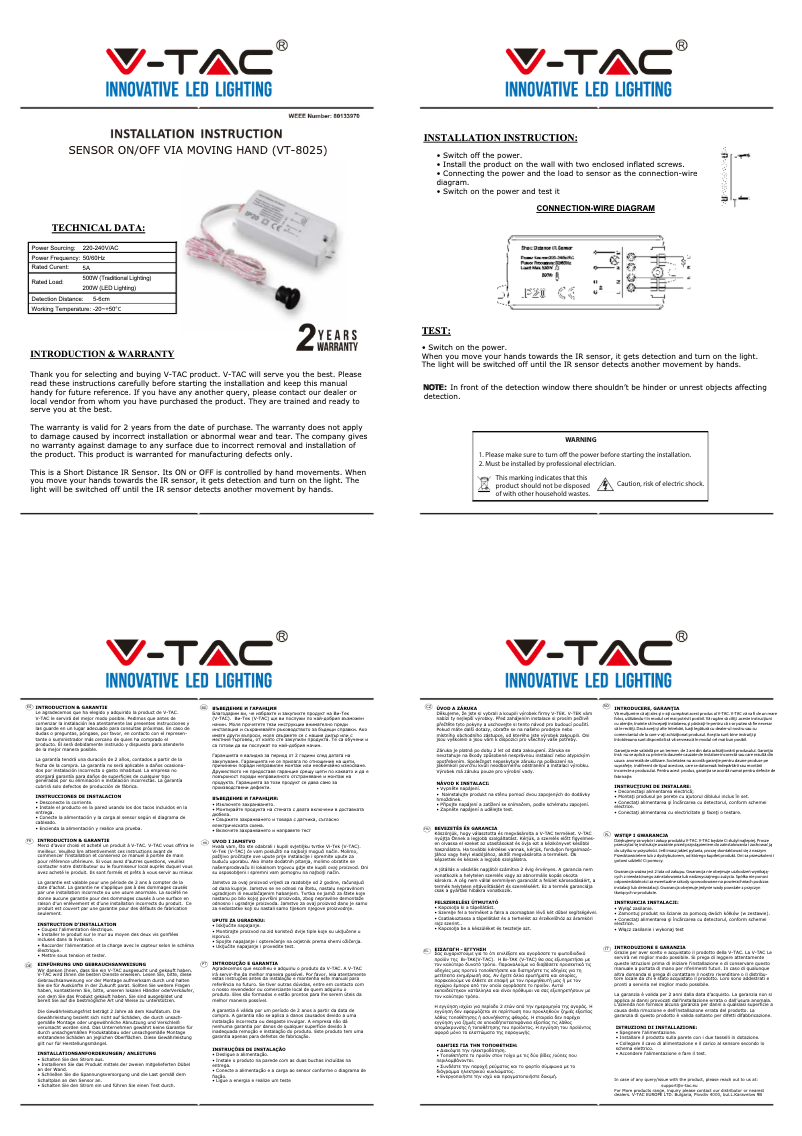 Page n°1 - Manuel utilisateur V-TAC VT-8025
