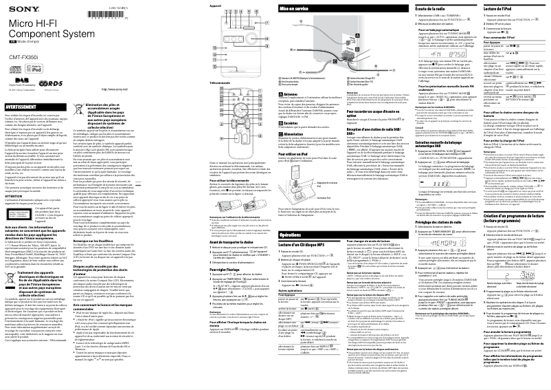 Page n°1 - Manuel utilisateur Sony CMT-FX350i