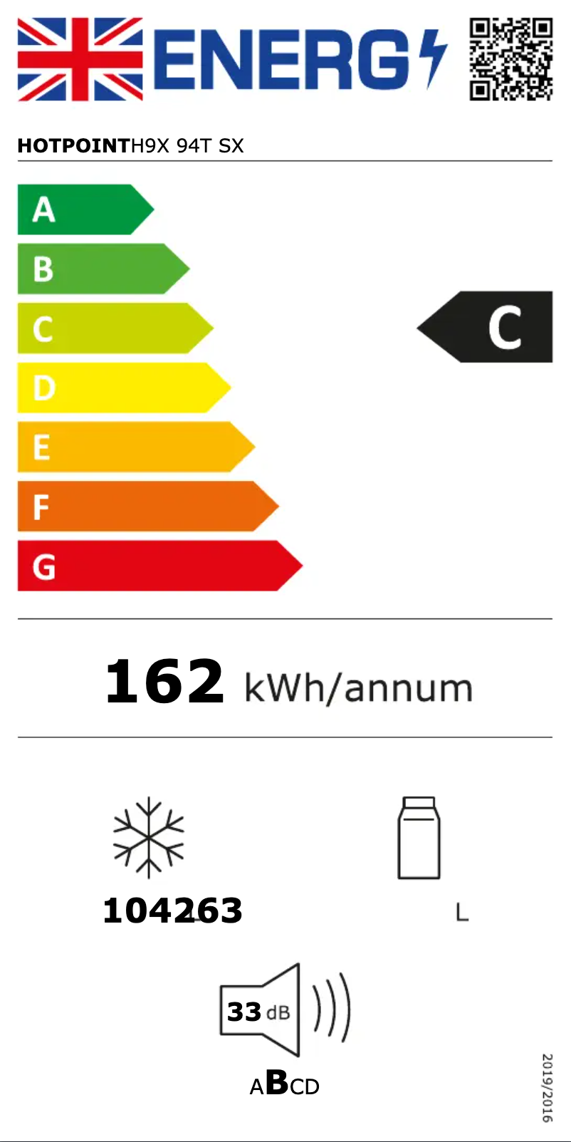 Page 1 of the manual Energy Label Hotpoint H9X 94T SX