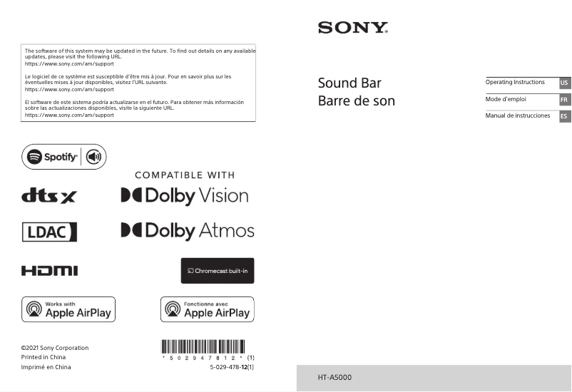 Page 1 de la notice Manuel utilisateur Sony HT-A5000