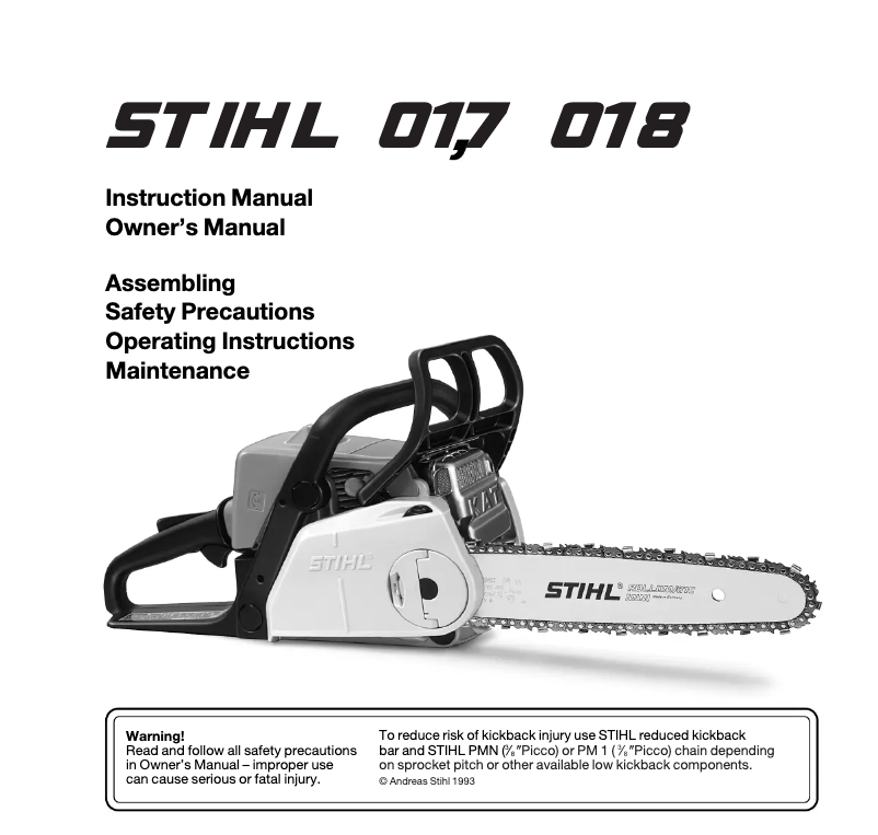 Page 1 de la notice Manuel utilisateur Stihl 018