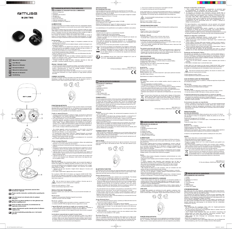 Page 1 de la notice Manuel utilisateur Muse M-290 TWS