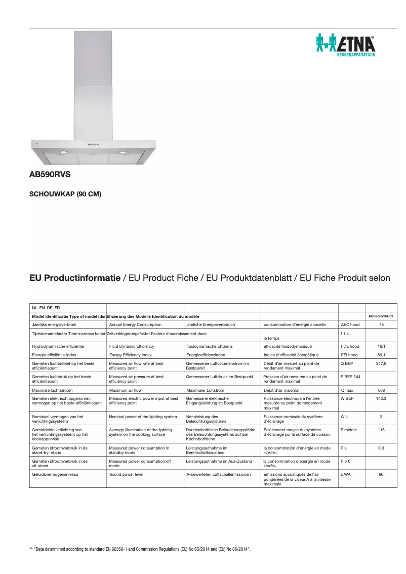 Page 1 de la notice Fiche technique Etna AB590RVS