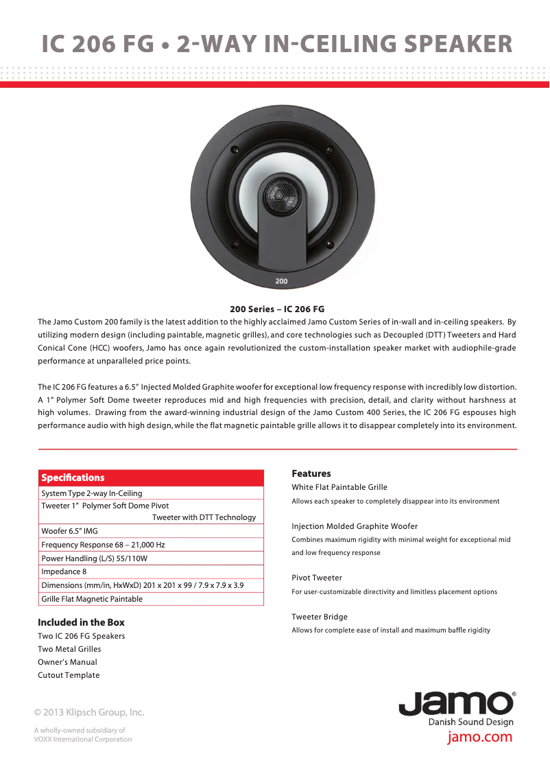 Página 1 del manual Ficha técnica Jamo IC 206 FG