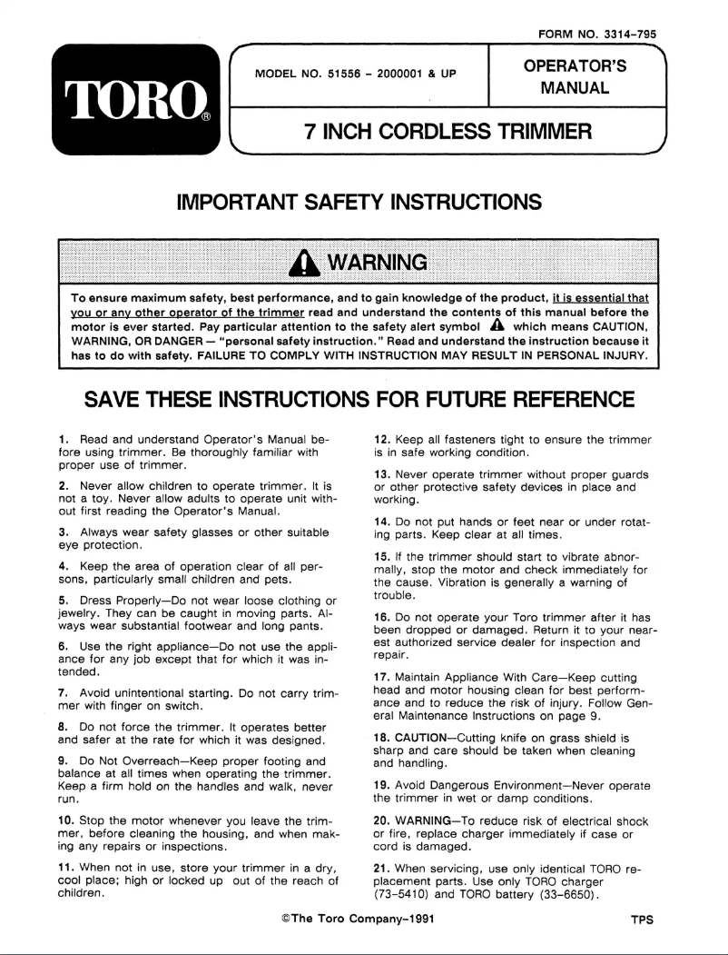 Página 1 del manual Manual de usuario Toro 51561