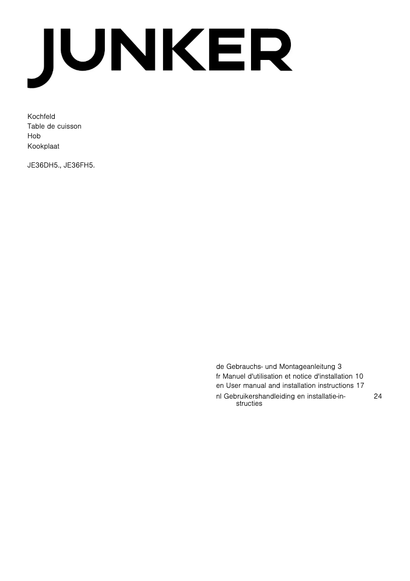 Page 1 de la notice Manuel utilisateur Junker JE36FH54