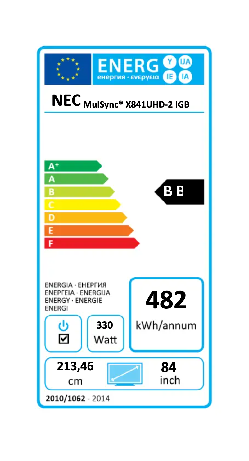Page 1 de la notice Label énergétique NEC InfinityBoard 84″