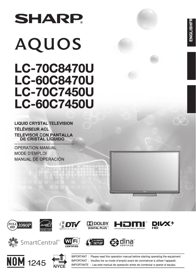 Image de la première page du manuel de l'appareil AQUOS LC-60C7450U
