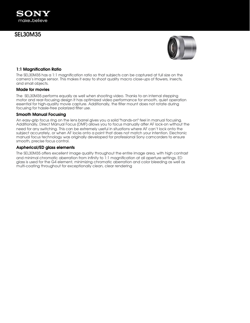 Page 1 de la notice Fiche technique Sony SEL30M35