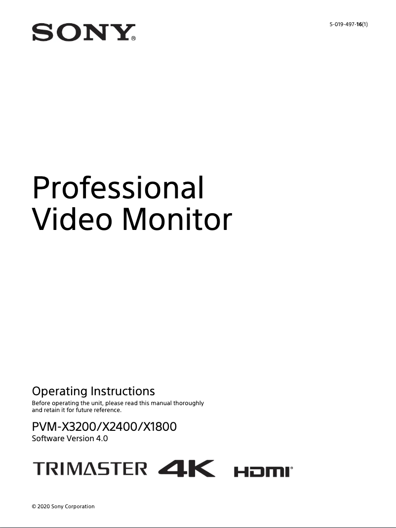 Page 1 de la notice Manuel utilisateur Sony PVM-X2400