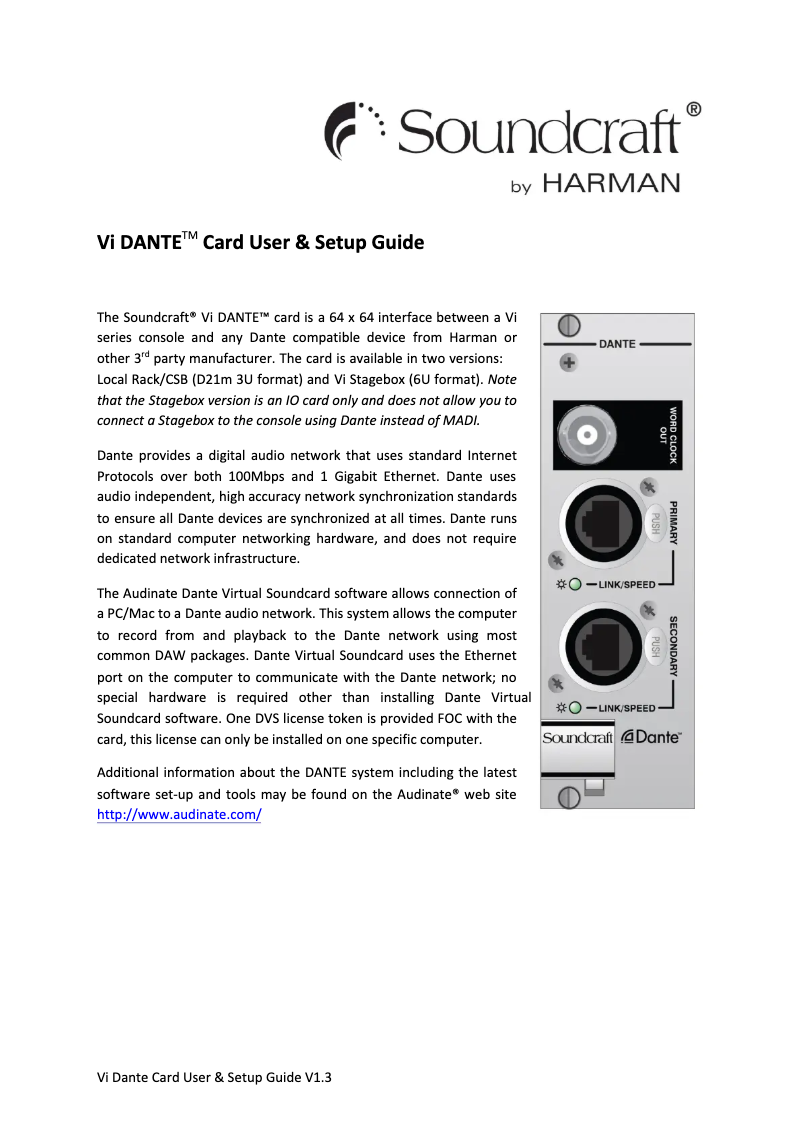 Page n°1 - Manuel utilisateur Soundcraft Vi Dante