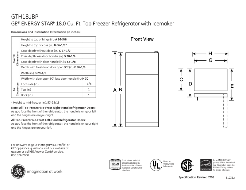 Image de la première page du manuel de l'appareil GTH18JBPCC