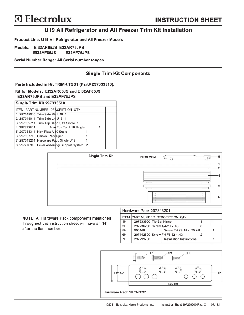 Page 1 de la notice Manuel utilisateur Electrolux TRIMKITSS1