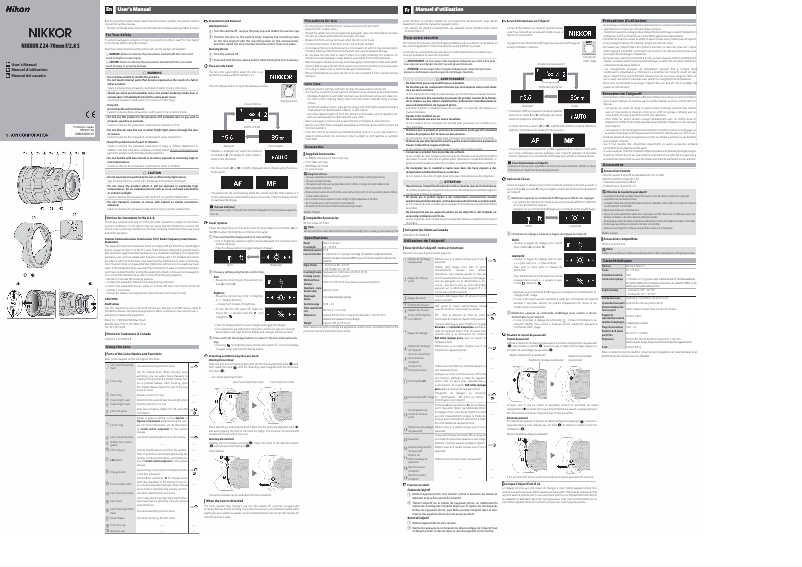 Image de la première page du manuel de l'appareil Nikkor Z 24-70mm f/2.8S
