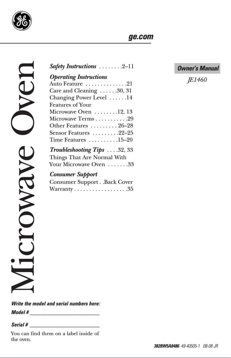 Página 1 del manual Manual de uso y mantenimiento GE JE1460BF