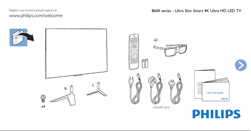 Page 1 de la notice Guide de démarrage rapide Philips 8600 series 65PUT8609S