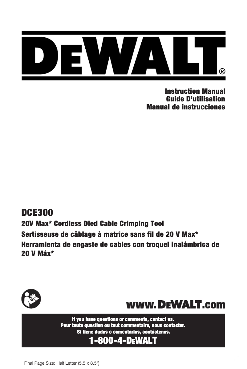 Page 1 de la notice Manuel utilisateur DeWalt DCE300