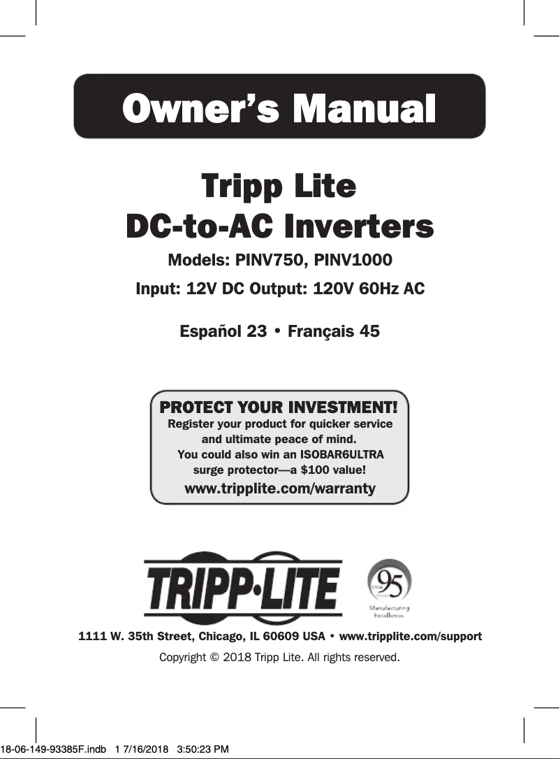 Page 1 de la notice Manuel utilisateur Tripp Lite PINV1000