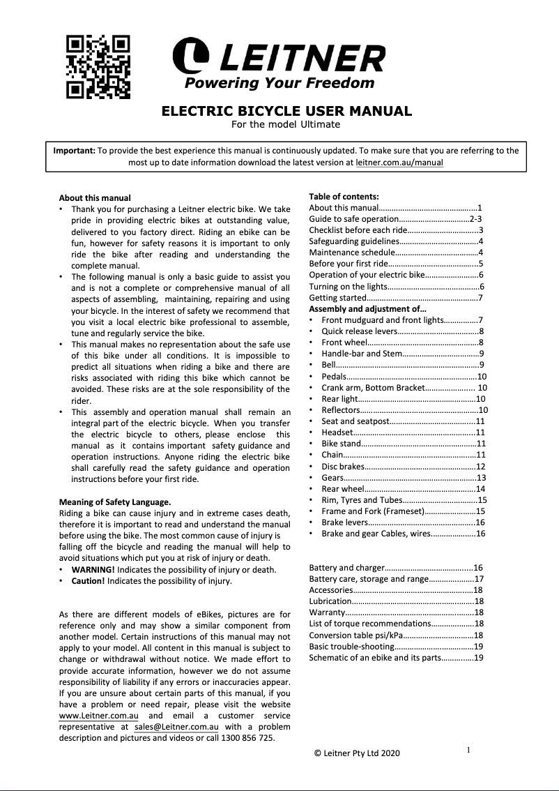 Page 1 de la notice Manuel utilisateur Leitner Ultimate