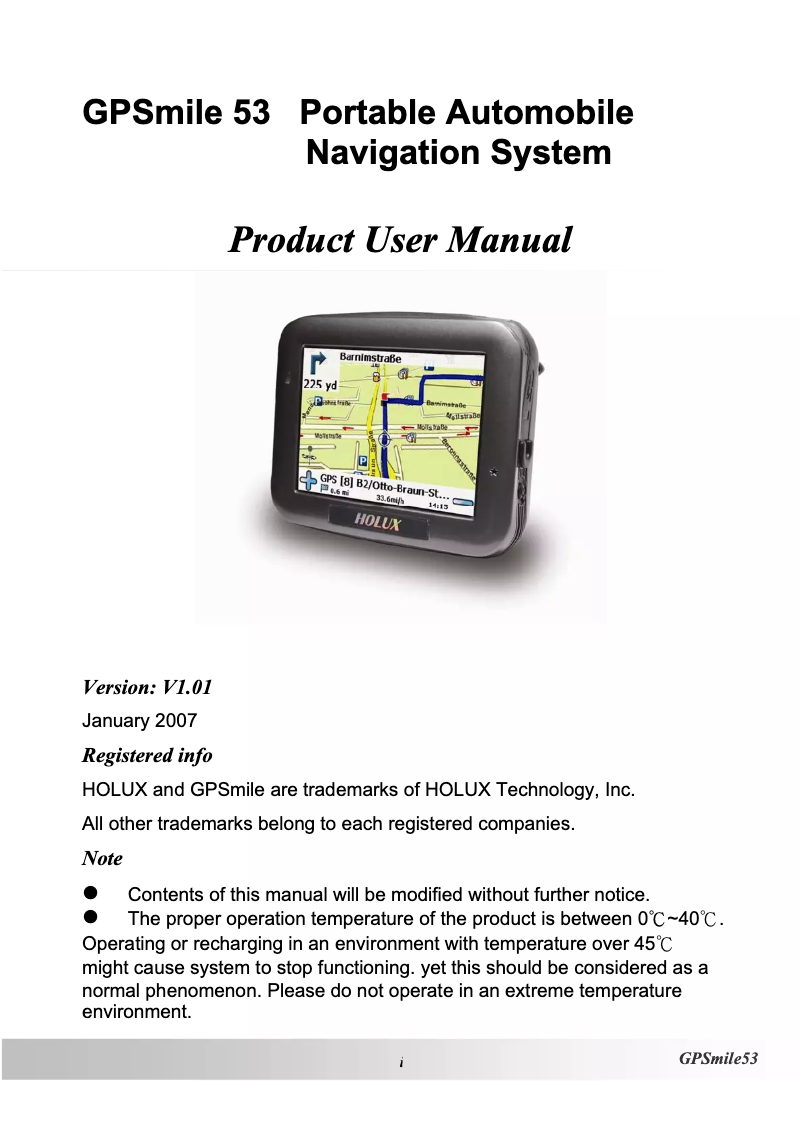 Page n°1 - Manuel utilisateur Holux GPSmile 53B
