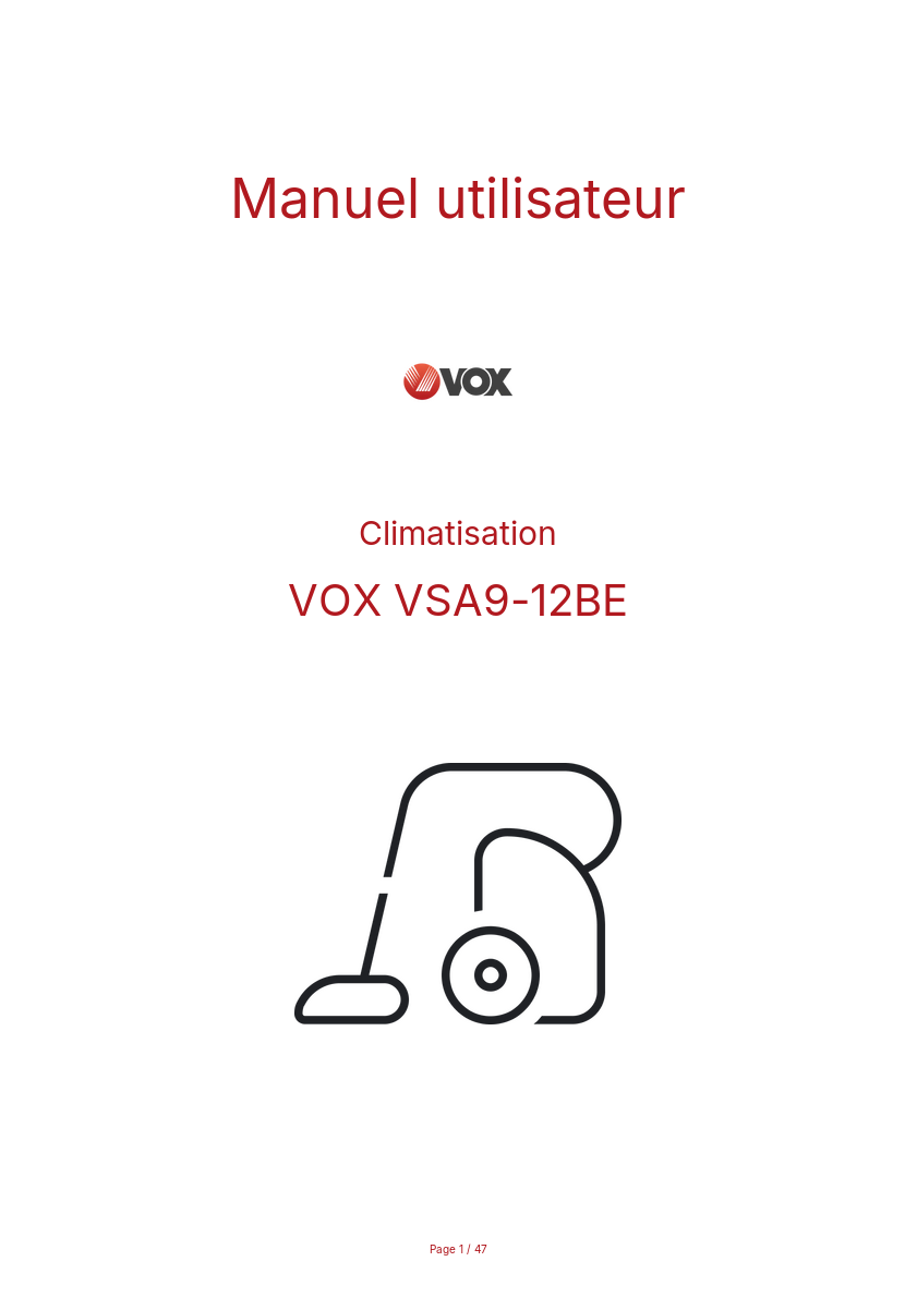 Page n°1 - Manuel utilisateur VOX VSA9-12BE