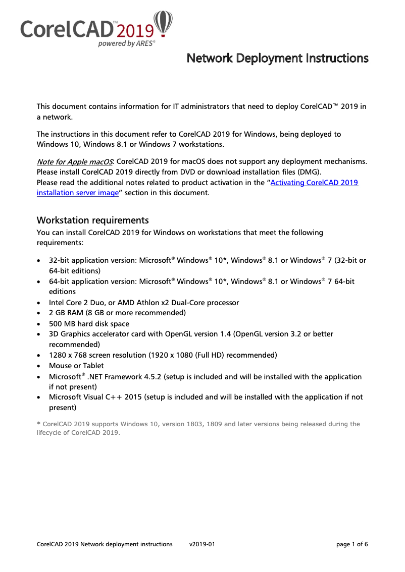 Page n°1 - Instructions / montage Corel CAD 2019