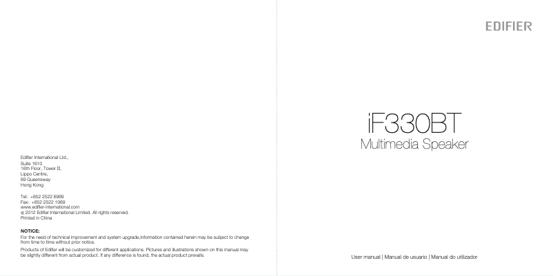 Page 1 de la notice Manuel utilisateur Edifier iF330BT